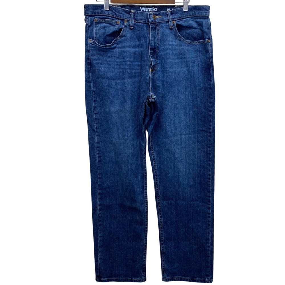 Wrangler Relaxed Fit Jeans Mens 34x32 Blue Dark Wash Stretch Denim 10MGW15KN EUC